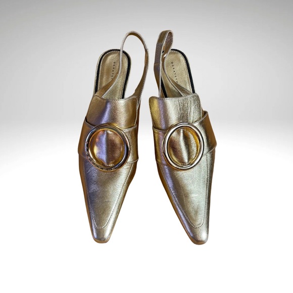 DORATEYMUR Gold Pointy Mules with Strap size 38 - Picture 2 of 6